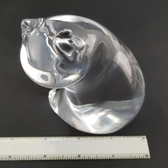 Art Glass Chubby Cat Figurine Clear Crystal Hand Blown Bubbles 3.75"T - Picture 7 of 10